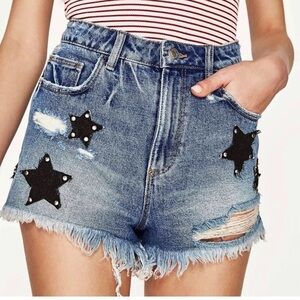Zara Blue Jean Shorts with Black Star Accents